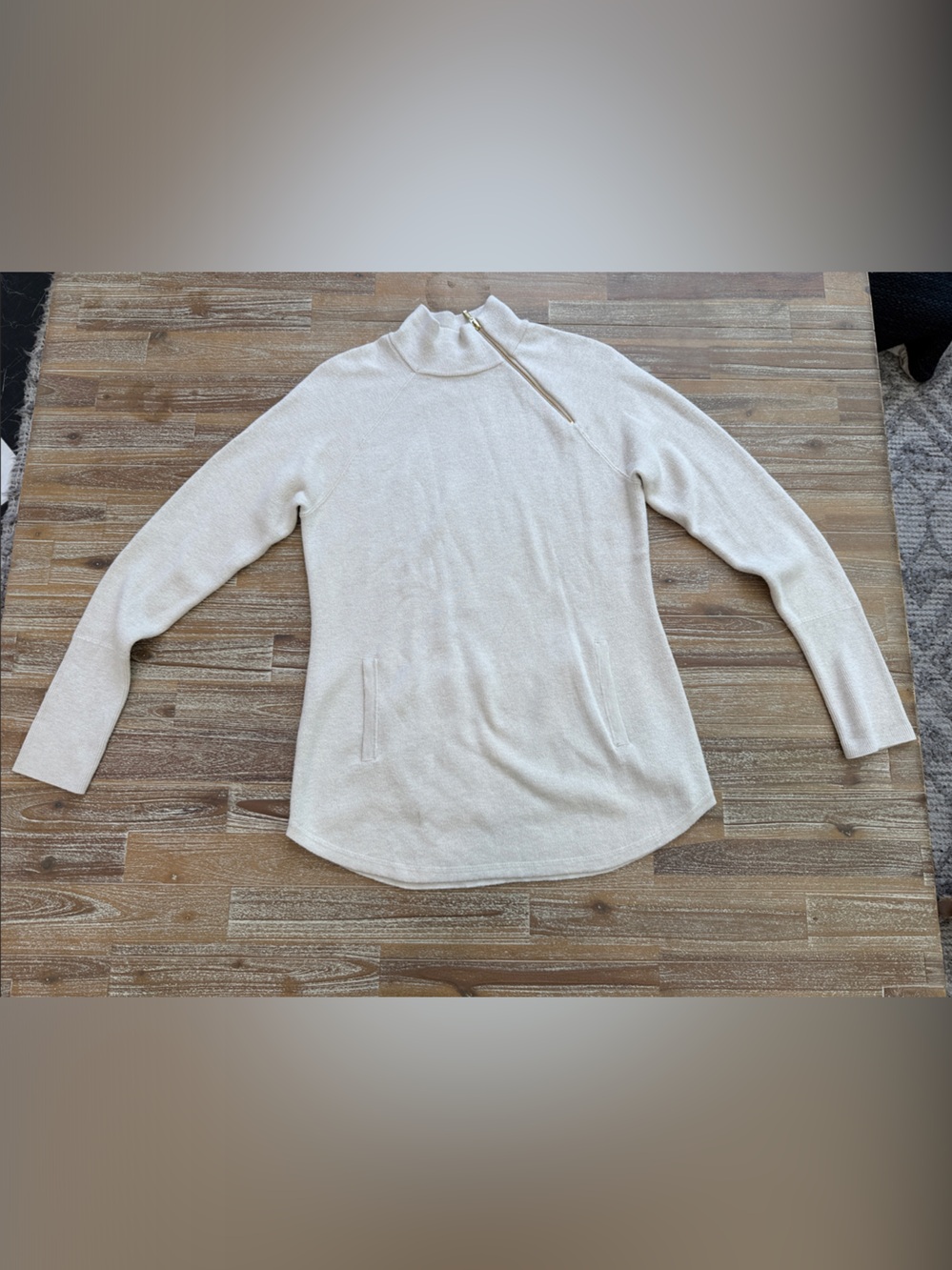 Tahari Cream Zip Neck Sweater